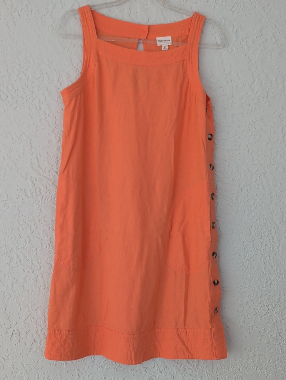 For Cynthia Peachy Orange Side Button Linen Blend Dress w POCKETS! Medium